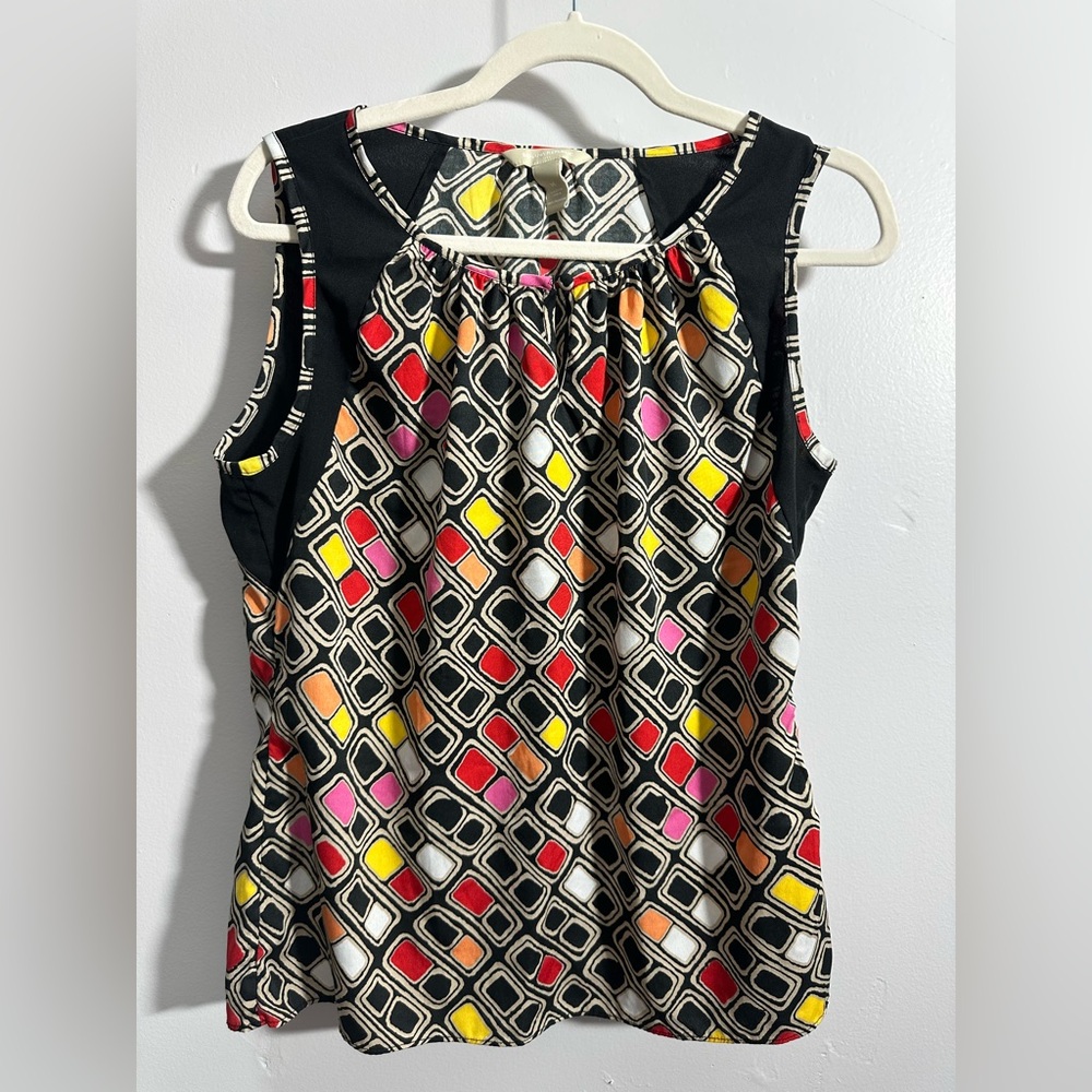 Banana Republic Women’s M Black Red Keyhole Neck Sleeveless Blouse | SKU 0900